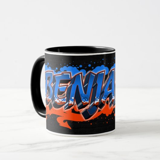 Benjamin prénom Graffiti blue tasse orange (Devant gauche)