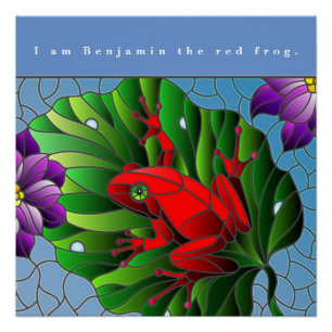 Benjamin the Red Frog Pond Flower Green Lotus Leaf Perfect Poster