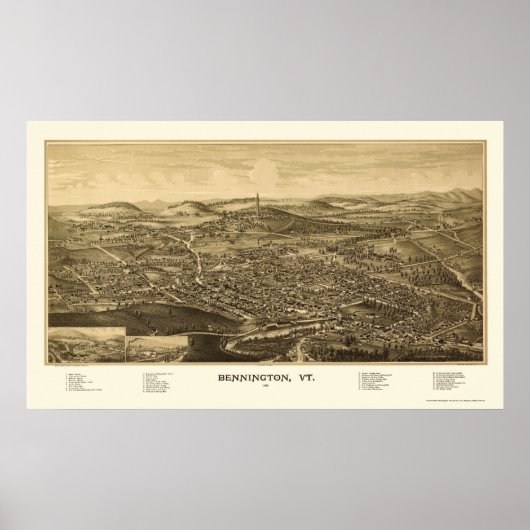 Bennington, VT Panorama Map - 1887 Poster (Voorkant)