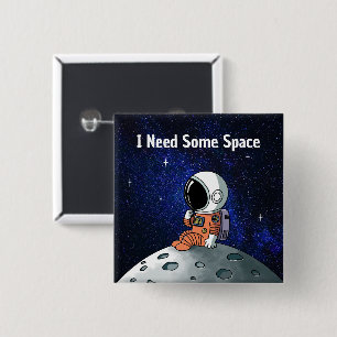 Benodigde ruimte, astronaut, ruimtevaarder, op maa vierkante button 5,1 cm