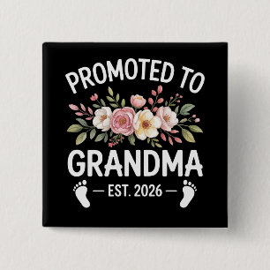 Benoemd tot oma 2026 Eerste keer Nana Bloemstuk Vierkante Button 5,1 Cm