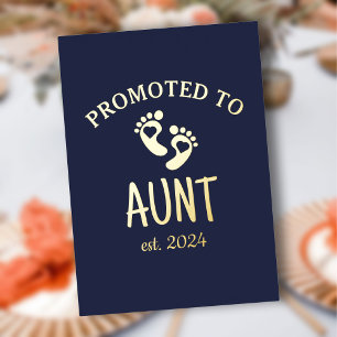 Benoemd tot tante / Chic Heart Navy Blue Goud Folie Uitnodiging