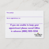 Benoeming en Visitekaartje van gezelschapsdieren Afsprakenkaartje (Achterkant)