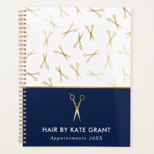 Benoeming Faux Gold Scissor Blue Hair Stylist Planner