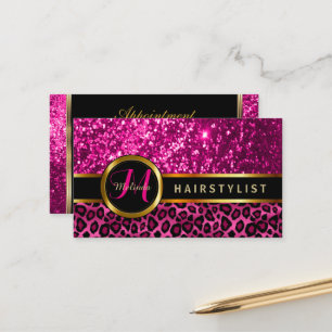 Benoeming Haarstylist Hot Pink Gold Glitter Afsprakenkaartje