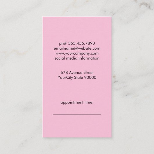 Benoeming roze haarspelden afsprakenkaartje (Achterkant)