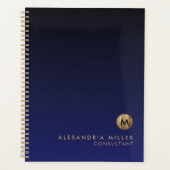 Benoemingboek marinegeborsteld goudmonogram planner (Voorkant)