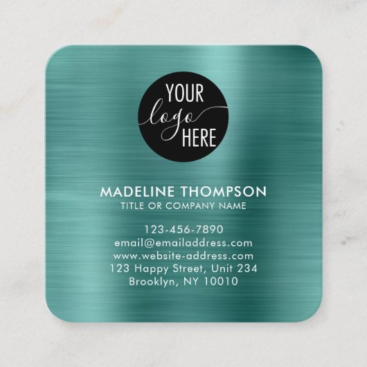 Benseelde Metallic Blauwgroen Code van het Bedrijf Vierkante Visitekaartje (Voorkant)