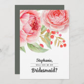 Bent u mijn Bridesmaid? Aquarel Bloemen Kaart (Voorkant / Achterkant)
