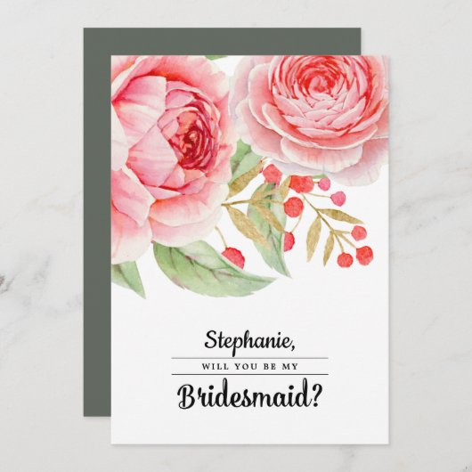 Bent u mijn Bridesmaid? Aquarel Bloemen Kaart (Voorkant / Achterkant)