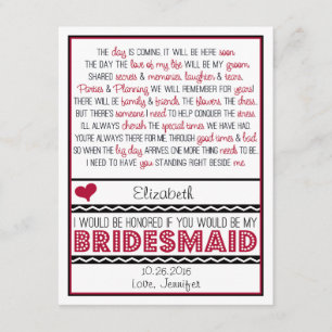 Bent u mijn Bridesmaid? Diep rood/zwart gedicht V2 Kaart