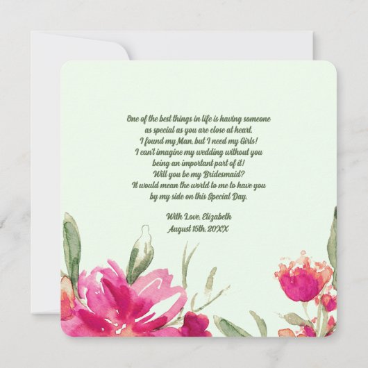 Bent u mijn Bridesmaid? Fuchsia Floral Kaart (Achterkant)