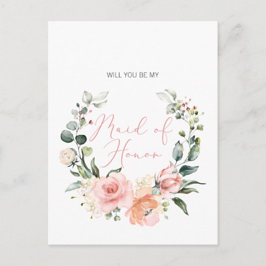 Bent u mijn Bridesmaid MOH Pink Script Floral? Uitnodiging Briefkaart (Voorkant)