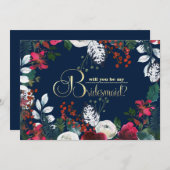 Bent u mijn Bridesmaid? Navy Blue Burgundy Kaart (Voorkant / Achterkant)