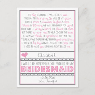 Bent u mijn Bridesmaid? Roze/grijze geheugenkaart Kaart