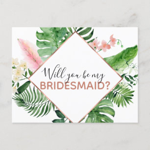 Bent u mijn Bridesmaid Tropische Palm Waterverf? Aankondigingskaart