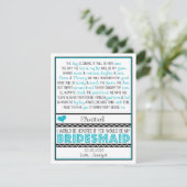 Bent u mijn Bridesmaid? Turquoise/Black Poem V2 Kaart (Staand voorkant)
