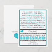 Bent u mijn Bridesmaid? Turquoise/Black Poem V2 Kaart (Voorkant / Achterkant)