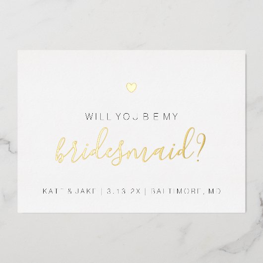 Bent u mijn Bridesmaïde Kaart - Heart Gold Foil? (Voorkant)
