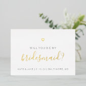 Bent u mijn Bridesmaïde Kaart - Heart Gold Foil? (Staand Voorkant)