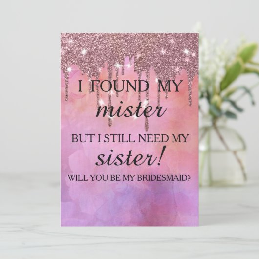 Bent u mijn bruidsmeisje? Roos Gold Dripping Invi Kaart (Staand voorkant)