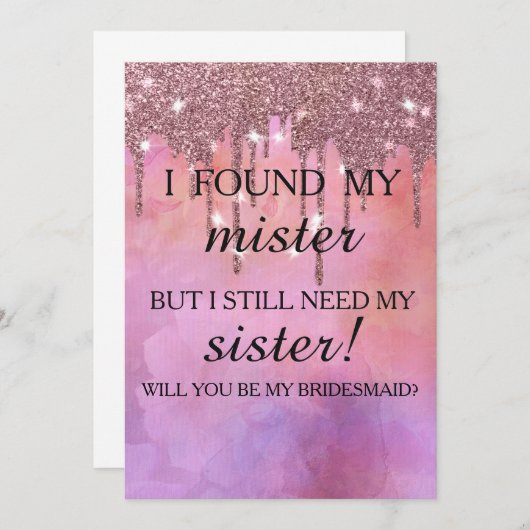 Bent u mijn bruidsmeisje? Roos Gold Dripping Invi Kaart (Voorkant / Achterkant)