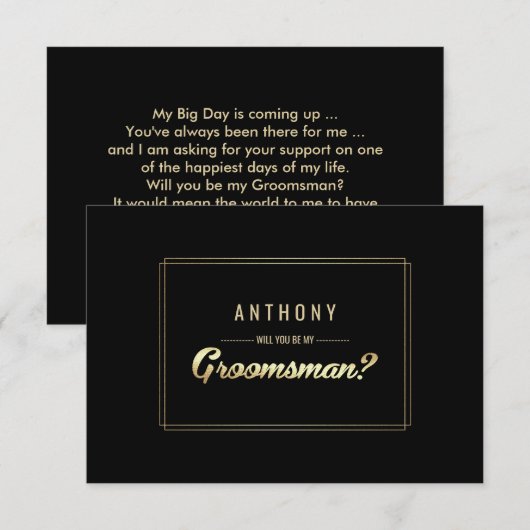 Bent u mijn Groomsman? Black Gold Wedding Kaart (Voorkant / Achterkant)