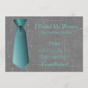 Bent u mijn Groomsman Blauwgroen en wit Stropdas? Kaart