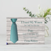 Bent u mijn Groomsman Blauwgroen & White Stropdas Kaart (Staand voorkant)