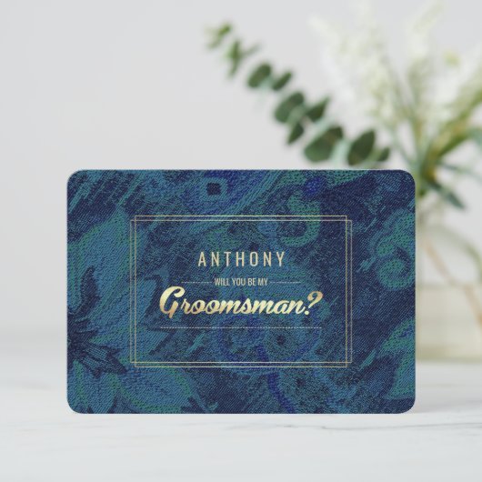 Bent u mijn Groomsman? Blue Green Abstract Kaart (Staand voorkant)