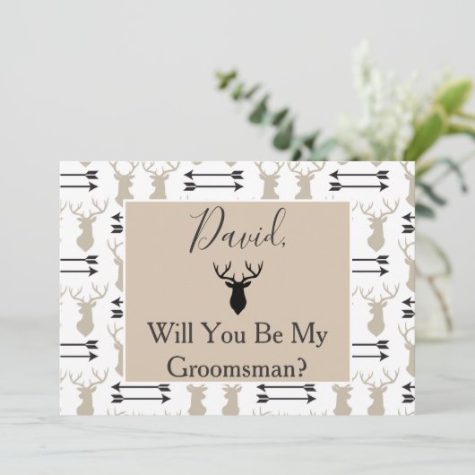 Bent u mijn Groomsman Deer Antlers en Arrow? Kaart (Staand voorkant)