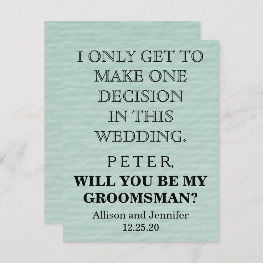 Bent u mijn Groomsman? Gepersonaliseerd Kaart (Voorkant / Achterkant)