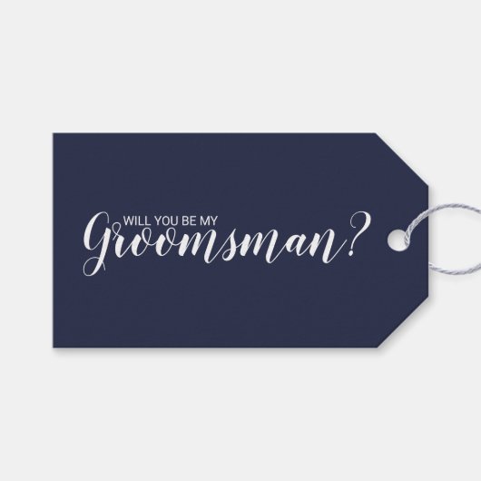 Bent u mijn Groomsman? Modern Script Navy Blue Cadeaulabel (Voorkant (Horizontaal))