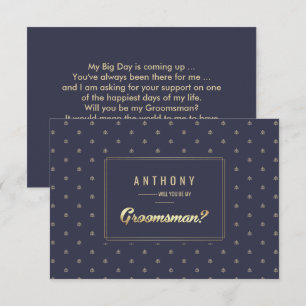 Bent u mijn Groomsman? Navy Blue Gold Kaart