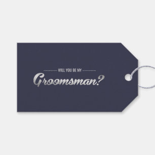 Bent u mijn Groomsman? Navy Blue Silver Wedding Cadeaulabel
