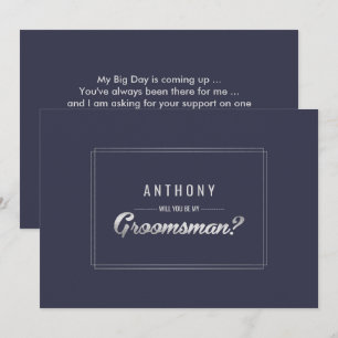 Bent u mijn Groomsman? Navy Blue Silver Wedding Kaart