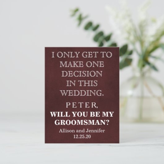 Bent u mijn Groomsman? Persoonlijke uitnodiging (Staand voorkant)