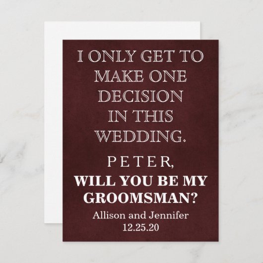 Bent u mijn Groomsman? Persoonlijke uitnodiging (Voorkant / Achterkant)