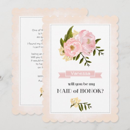 Bent u mijn Maid of Honor? Blush Pink Peonies Kaart (Voorkant / Achterkant)