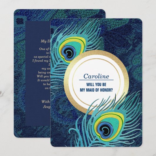 Bent u mijn Maid of Honor? Peacock Feather Kaart (Voorkant / Achterkant)