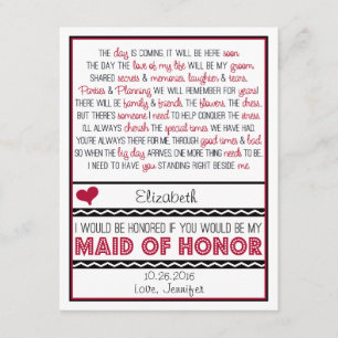 Bent u mijn Maid of Honor? Rood/zwart gedicht V2 Kaart