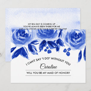 Bent u mijn Maid of Honor? Royal Blue Floral Kaart
