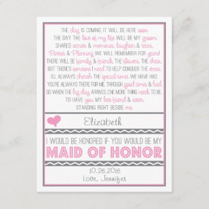 Bent u mijn Maid of Honor? Roze/grijze gedicht kaa Kaart