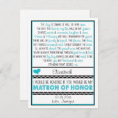 Bent u mijn Matron of Honor? Blauw/zwart gedicht Kaart (Voorkant / Achterkant)
