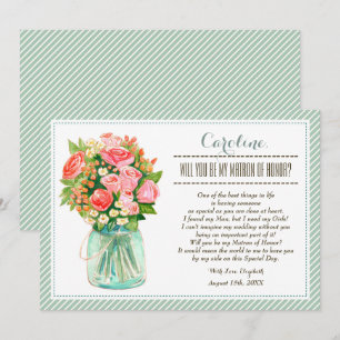 Bent u mijn Matron of Honor? Mason Jar Floral Kaart