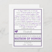 Bent u mijn Matron of Honor? Paars/grijs gedicht Kaart (Voorkant / Achterkant)