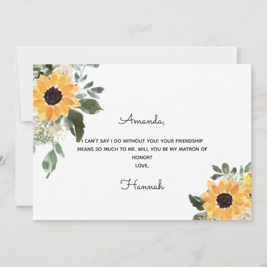 Bent u mijn matron van het eervolle zonnebloemvoor kaart (Achterkant)