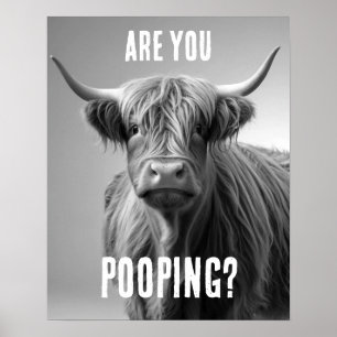 Bent u Pooping Highland Koe Toilet Humor Badkamer Poster