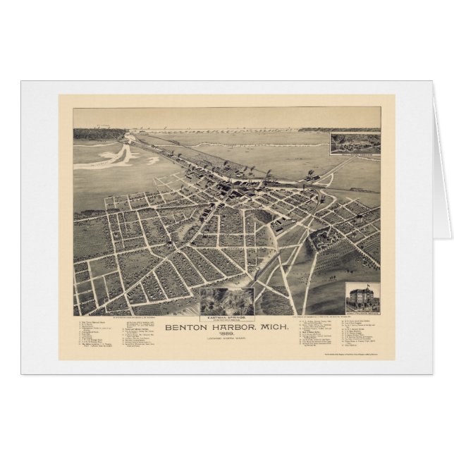 Benton Harbour, Michigan Panoramic Map - 1889 (Voorkant Horizontaal)