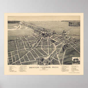 Benton Harbour, Michigan Panoramic Map - 1889 Poster